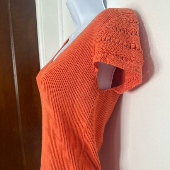 Y2K Style Knit Short Sleeve Light Sweater, Embroidered Style, Orange, Sz Large - Picture 4 of 6